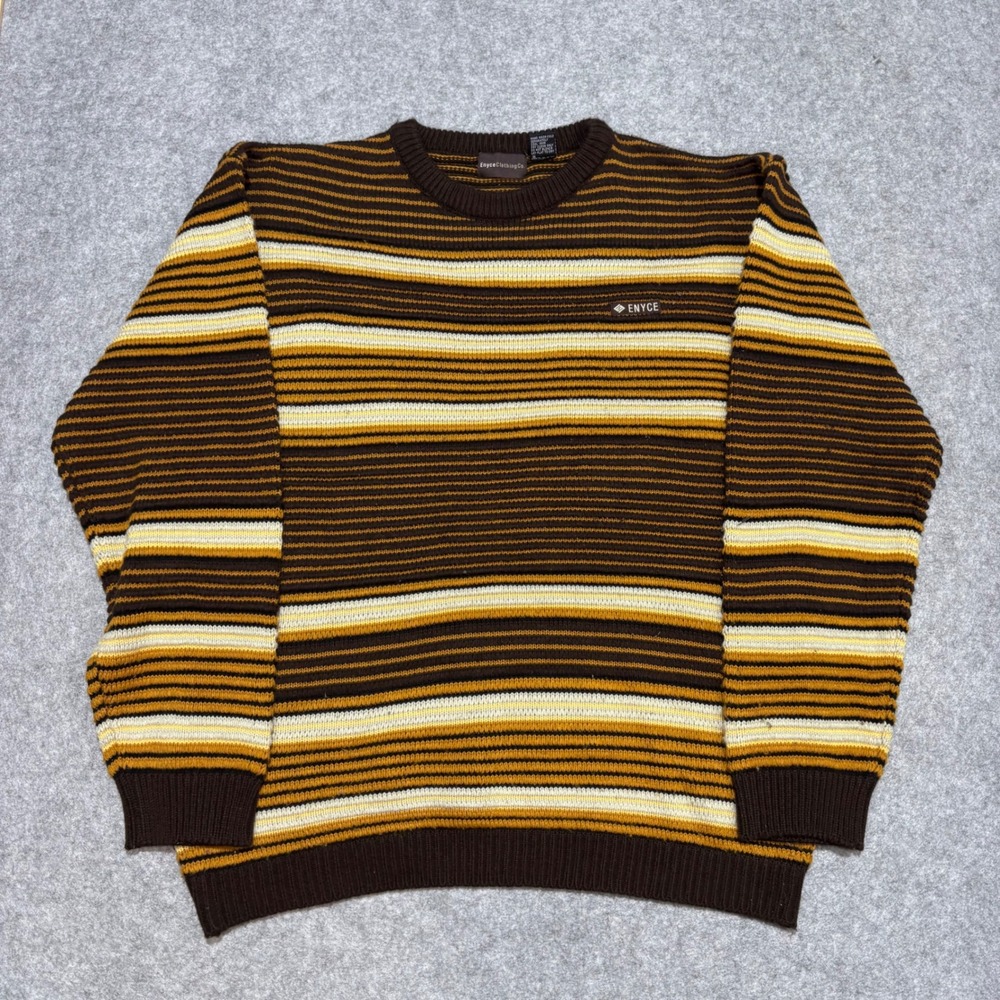 Vintage Enyce Striped Knit Sweater Mens Large Brown Yellow Crew Neck Streetwear